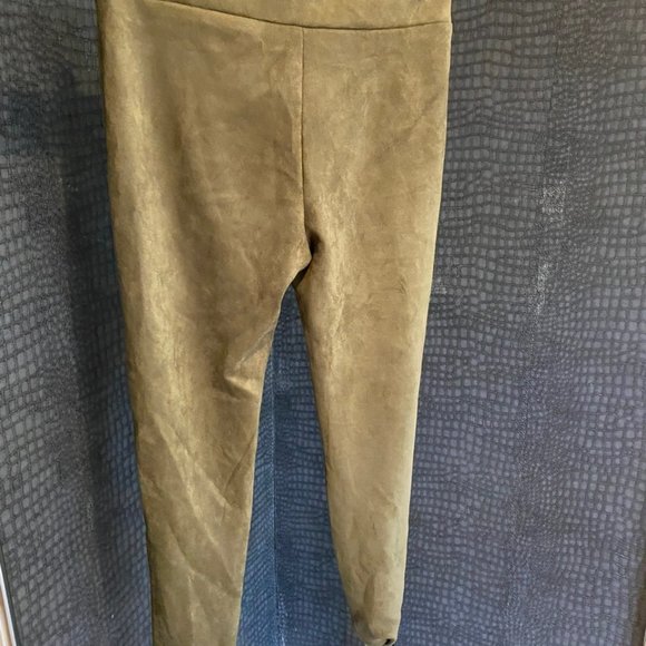 Olive green suede tights with tie up sections - Picture 2 of 2